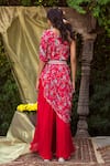Shop_Chhavvi Aggarwal_Red Crepe, Georgette One Shoulder Printed Tunic With Flared Pant _at_Aza_Fashions