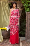 Chhavvi Aggarwal_Red Crepe, Georgette One Shoulder Printed Tunic With Flared Pant _Online_at_Aza_Fashions