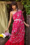 Buy_Chhavvi Aggarwal_Red Crepe, Georgette One Shoulder Printed Tunic With Flared Pant _Online_at_Aza_Fashions