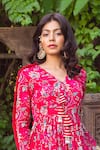 Shop_Chhavvi Aggarwal_Red Crepe V Neck Printed Peplum Top And Sharara Set _Online_at_Aza_Fashions