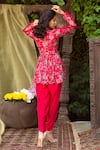 Shop_Chhavvi Aggarwal_Red Crepe V Neck Floral Print Tunic And Dhoti Pant Set _at_Aza_Fashions