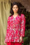 Buy_Chhavvi Aggarwal_Red Crepe V Neck Floral Print Tunic And Dhoti Pant Set _Online_at_Aza_Fashions