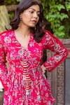 Shop_Chhavvi Aggarwal_Red Crepe V Neck Floral Print Tunic And Dhoti Pant Set _Online_at_Aza_Fashions