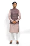 Buy_GRAM OF INK_Pink Chenille Textured Bundi And Kurta Set  _at_Aza_Fashions