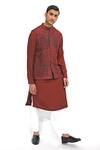 Buy_GRAM OF INK_Red Chenille Textured Bundi And Kurta Set _at_Aza_Fashions