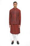 Buy_GRAM OF INK_Red Chenille Textured Bundi And Kurta Set _Online_at_Aza_Fashions