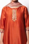 Shop_Bhavik Shah_Orange Kurta Handwoven Chanderi Silk Embroidered Zardozi Round Set _Online_at_Aza_Fashions