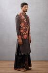 Torani_Black Bundi And Dhoti Cotton Silk, Kurta Handwoven Nisha Yusuf Printed & Set _Online_at_Aza_Fashions