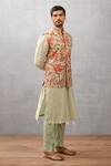 Buy_Torani_Green Champa Faiz Printed Bundi And Kurta Set_Online_at_Aza_Fashions