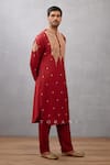 Buy_Torani_Red Viscose Raw Silk Embroidered Dori Gudhal Balochi Work Kurta Set  _at_Aza_Fashions