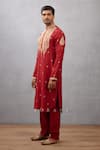 Torani_Red Viscose Raw Silk Gudhal Balochi Dori Work Kurta Set_Online_at_Aza_Fashions