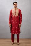 Buy_Torani_Red Viscose Raw Silk Gudhal Balochi Dori Work Kurta Set_Online_at_Aza_Fashions
