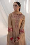 Shop_Apeksha Jain Label_Red Chanderi Hand Embroidered Zardozi Work Round Kurta Palazzo Set _at_Aza_Fashions