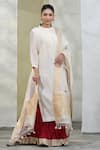 Buy_Weaver Story_White Pure Chanderi Silk And Organza Lining Cotton Woven Thread Kurta Skirt Set _at_Aza_Fashions