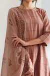 Shop_Weaver Story_Peach Kurta And Pant Pure Chanderi Print & Embroidery Block Print Handloom Set _Online_at_Aza_Fashions