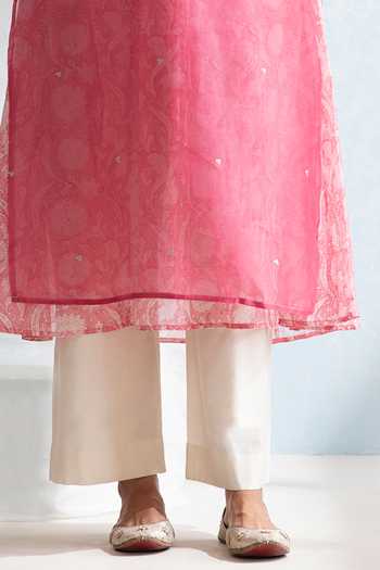 Pink - Leheriya Tie-Dye Handloom Chanderi Silk 2pc Unstitched Dress Material with Jewellery Set 10