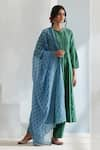 Buy_Weaver Story_Green Pure Chanderi And Embroidery Block Round Handloom Kurta Set _at_Aza_Fashions