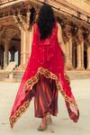 Shop_Swati Vijaivargie_Maroon Chanderi Silk Asymmetric Cape And Draped Pant Set_at_Aza_Fashions