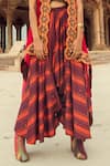 Swati Vijaivargie_Maroon Chanderi Silk Embroidery Open Asymmetric Cape And Draped Pant Set _at_Aza_Fashions