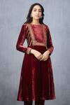 Buy_Torani_Maroon Silk Velvet Gudhal Makhmal Qurbat Khat Kurta_at_Aza_Fashions