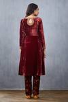 Shop_Torani_Maroon Silk Velvet Gudhal Makhmal Qurbat Khat Kurta_at_Aza_Fashions