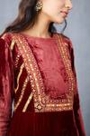 Shop_Torani_Maroon Silk Velvet Gudhal Makhmal Qurbat Khat Kurta_Online_at_Aza_Fashions