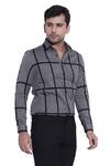 Buy_Abkasa_Grey Cotton Slim-fit Applique Shirt For Men_at_Aza_Fashions