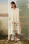 Febo6_Off White Handspun Chanderi Sequin, Primrose V Neck Embroidered Tunic _Online_at_Aza_Fashions