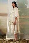 Buy_Febo6_Off White Handspun Chanderi Sequin, Primrose V Neck Embroidered Tunic _Online_at_Aza_Fashions