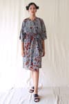 Buy_Chambray & Co._Grey 100% Organic Cotton Surplice Printed Midi Dress _Online_at_Aza_Fashions