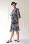 Shop_Chambray & Co._Grey 100% Organic Cotton Surplice Printed Midi Dress _Online_at_Aza_Fashions