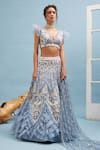 Buy_Cherie D_Blue Tulle V Neck Silk Frill Lehenga Set _at_Aza_Fashions