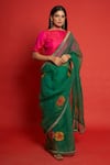 Buy_Priti Prashant_Green Organza And Silk Embroidery Cherry Floral Work Saree With Blouse  _at_Aza_Fashions