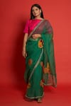 Priti Prashant_Green Organza And Silk Embroidery Cherry Floral Work Saree With Blouse  _Online_at_Aza_Fashions