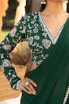 Chhavvi Aggarwal_Green Crepe Printed Floral V Neck Pre-draped Saree With Blouse _Online_at_Aza_Fashions