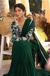 Shop_Chhavvi Aggarwal_Green Crepe Printed Floral V Neck Pre-draped Saree With Blouse _Online_at_Aza_Fashions