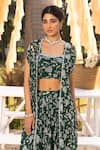 Chhavvi Aggarwal_Green Georgette Sequins, Beads Sweetheart Neck Printed Cape And Palazzo Set _Online_at_Aza_Fashions