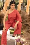 Buy_Chhavvi Aggarwal_Red Crepe Lining Shantoon Floral One Shoulder Jumpsuit _Online_at_Aza_Fashions