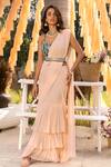 Chhavvi Aggarwal_Pink Crepe, Georgette, Linen Sequins, Pre-draped Saree With Embroidered Blouse _Online_at_Aza_Fashions