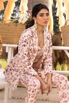 Shop_Chhavvi Aggarwal_Cream Crepe Sequins, Cut Work Collared Floral Print Blazer And Pant Set _Online_at_Aza_Fashions