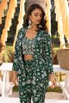 Chhavvi Aggarwal_Green Crepe Sequins, Embroidery, Cut Work Collared Floral Print Pant Suit Set _at_Aza_Fashions