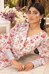 Chhavvi Aggarwal_Off White Crepe Sequins, Cut Work V-neck Cuff Embroidered Floral Print Dress _at_Aza_Fashions