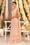 Chhavvi Aggarwal_Cream Georgette Embroidery Sequin Leaf Neck Layered Pre-draped Saree With Blouse _Online_at_Aza_Fashions