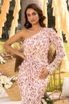 Chhavvi Aggarwal_Cream Crepe Embroidery One Shoulder Floral Print Dress _Online_at_Aza_Fashions