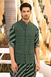 Buy_Chhavvi Aggarwal_Green Crepe, Cotton Embroidery Floral Print Bundi Kurta Set _Online_at_Aza_Fashions
