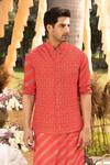 Chhavvi Aggarwal Red Crepe, Cotton Tulip Motif Print Bundi Kurta Set Online at Aza Fashions Chhavvi Aggarwal_Red Crepe, Cotton Tulip Motif Print Bundi Kurta Set _Online_at_Aza_Fashions