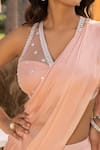 Buy_Chhavvi Aggarwal_Pink Bamboo, Silk Sequins, Beads V-neck Skirt Saree With Embroidered Blouse _Online_at_Aza_Fashions