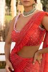 Chhavvi Aggarwal_Red Georgette, Organza Sequins, Beads Scoop Printed Pre-draped Saree With Blouse _Online_at_Aza_Fashions