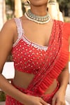 Buy_Chhavvi Aggarwal_Red Georgette, Organza Sequins, Beads Scoop Printed Pre-draped Saree With Blouse _Online_at_Aza_Fashions