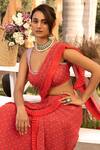 Shop_Chhavvi Aggarwal_Red Georgette, Organza Sequins, Beads Scoop Printed Pre-draped Saree With Blouse _Online_at_Aza_Fashions